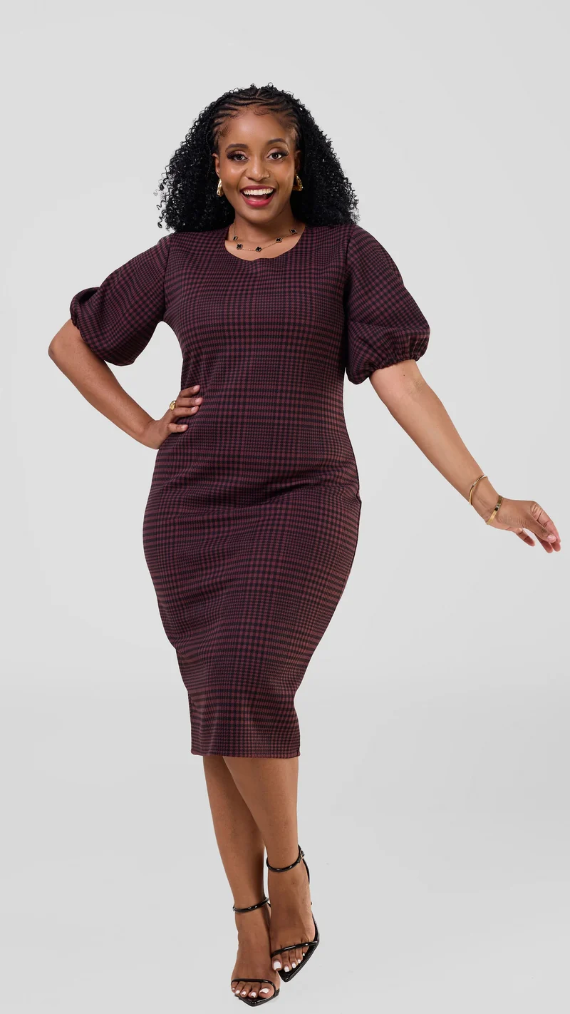 Lizola Asiro Bodycon Dress - Purple checked