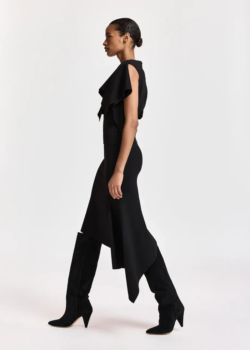Jupe midi asymétrique à panneau drapé Kap