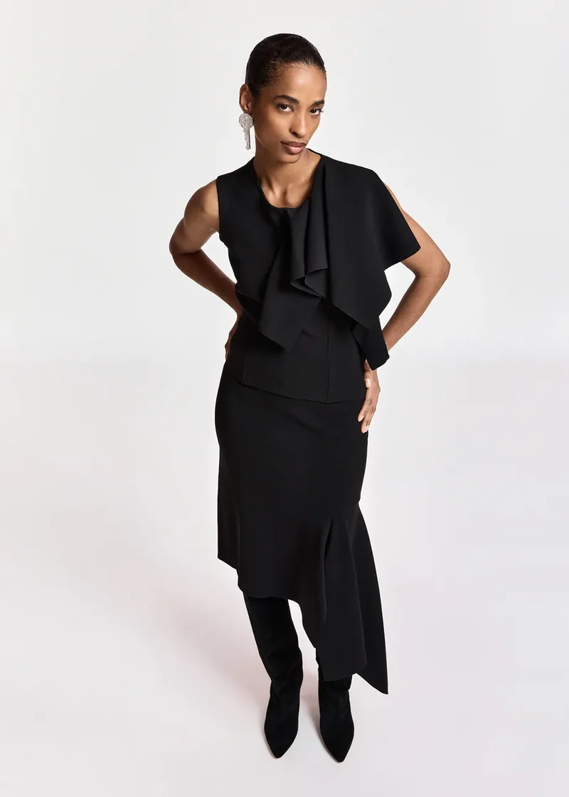 Jupe midi asymétrique à panneau drapé Kap
