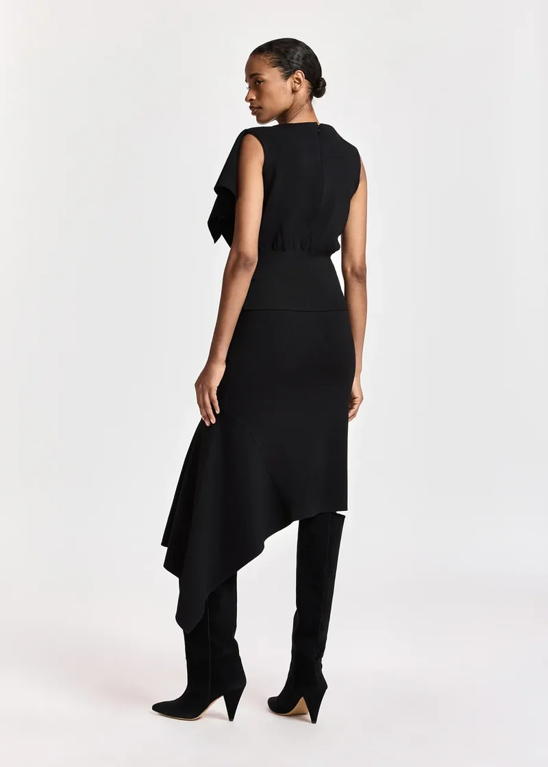 Jupe midi asymétrique à panneau drapé Kap