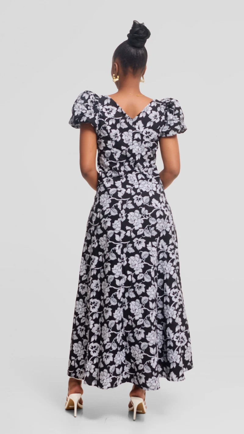 Vivo Puff Sleeeve A-Line Dress in Kitenge - Twiga Print