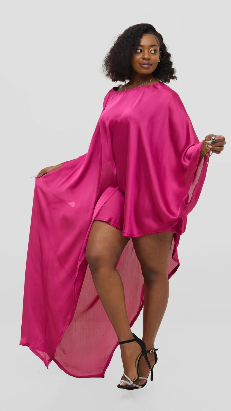Vazi Afriq Side Cut Kaftan Top - Fuschia Pink