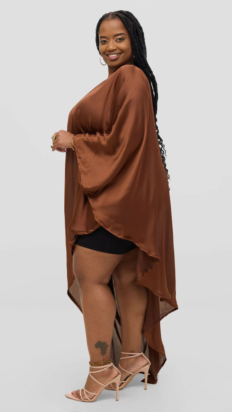 Vazi Afriq Side Cut Kaftan Top - Brown
