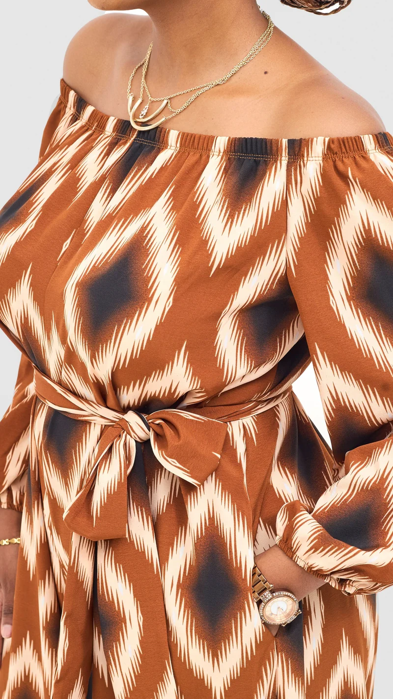 Vivo Yumi Off Shoulder Jumpsuit - Cream / Rust Rumi Print