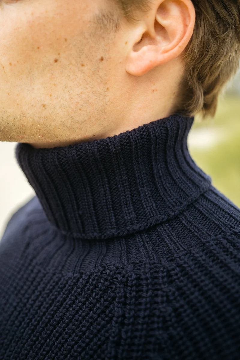 Grobstrick-Rollkragenpullover Nordkap Dunkelblau