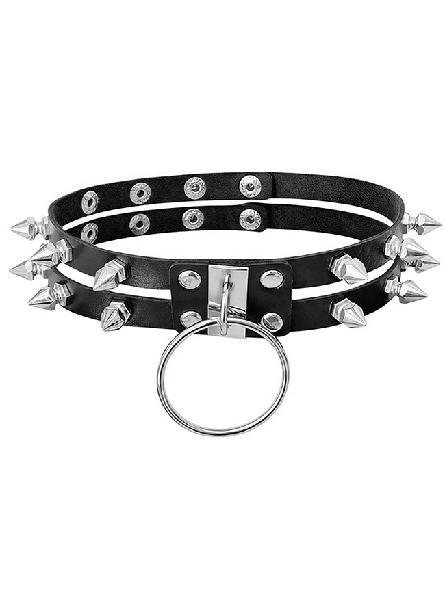 Gothic-Punk-Lederchoker mit Nieten und O-Ring