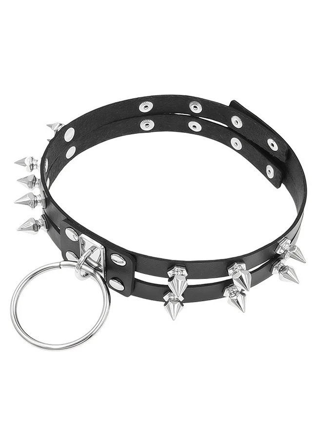 Gothic-Punk-Lederchoker mit Nieten und O-Ring