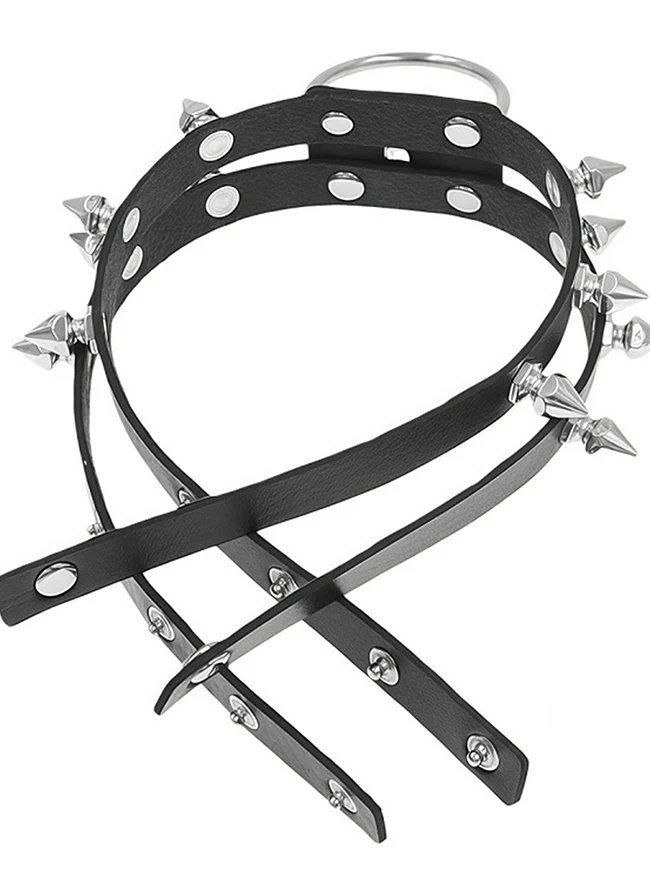 Gothic-Punk-Lederchoker mit Nieten und O-Ring