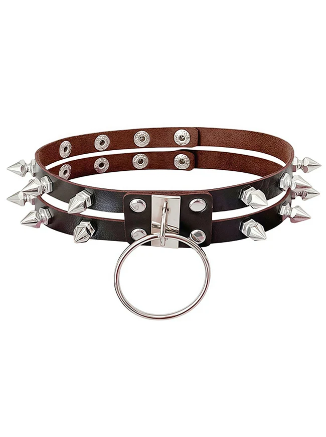 Gothic-Punk-Lederchoker mit Nieten und O-Ring