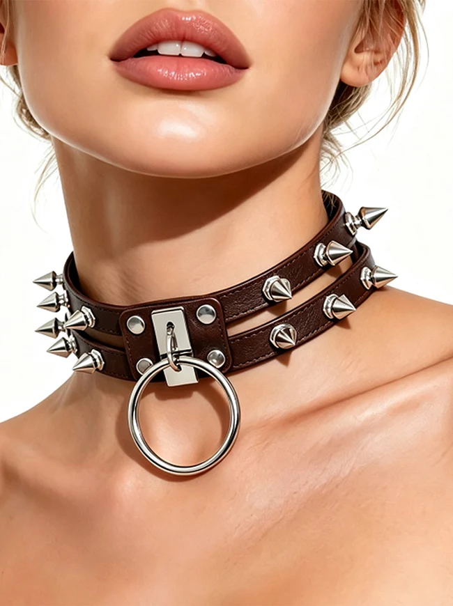 Gothic-Punk-Lederchoker mit Nieten und O-Ring