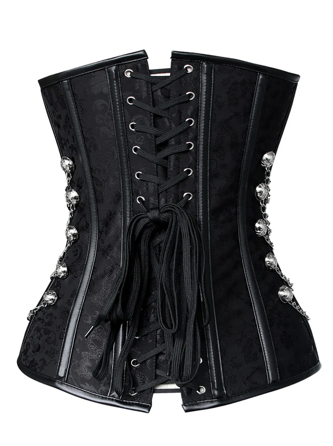Steampunk-Korsett für Damen, Gothic, Spiralform, Stahlknochen, Brokat, Überbrustkorsett mit Ketten