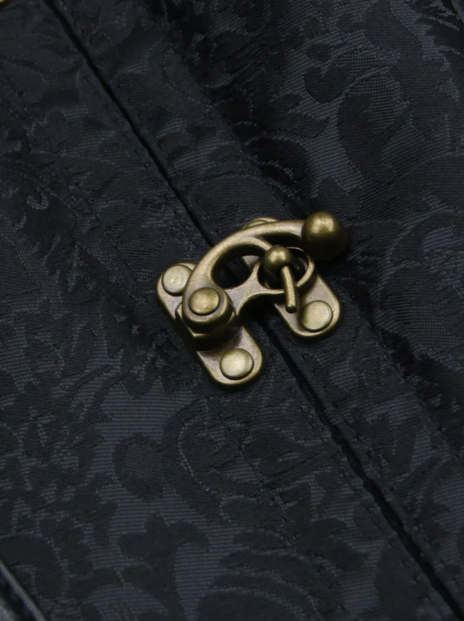 Steampunk-Korsett für Damen, Gothic, Spiralform, Stahlknochen, Brokat, Überbrustkorsett mit Ketten