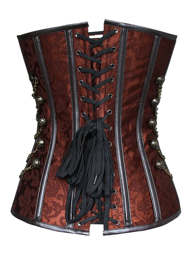 Steampunk-Korsett für Damen, Gothic, Spiralform, Stahlknochen, Brokat, Überbrustkorsett mit Ketten