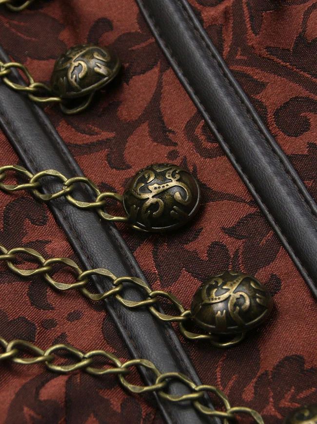 Steampunk-Korsett für Damen, Gothic, Spiralform, Stahlknochen, Brokat, Überbrustkorsett mit Ketten
