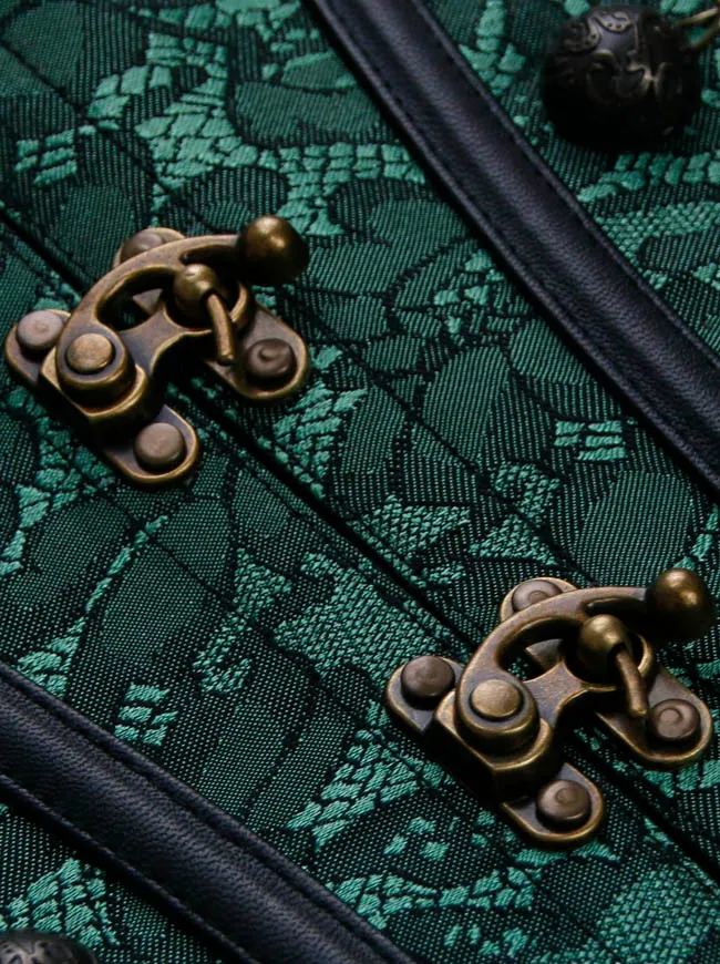Steampunk-Korsett für Damen, Gothic, Spiralform, Stahlknochen, Brokat, Überbrustkorsett mit Ketten