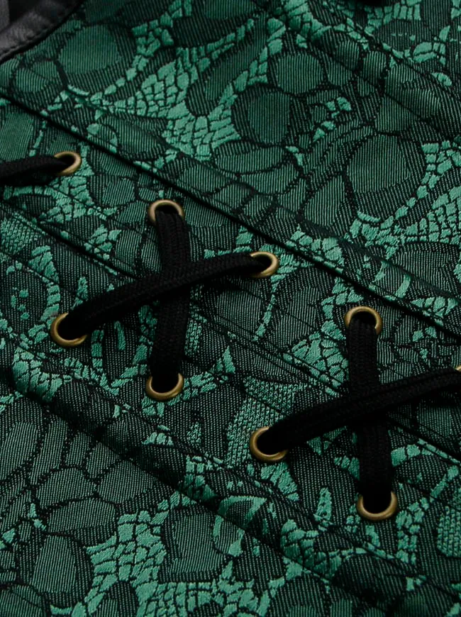 Steampunk-Korsett für Damen, Gothic, Spiralform, Stahlknochen, Brokat, Überbrustkorsett mit Ketten