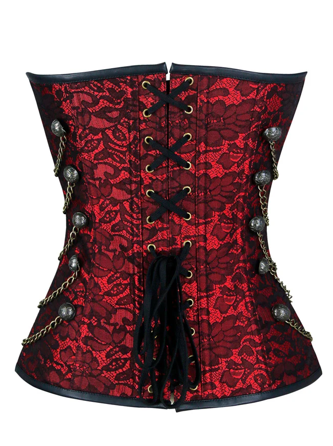 Steampunk-Korsett für Damen, Gothic, Spiralform, Stahlknochen, Brokat, Überbrustkorsett mit Ketten
