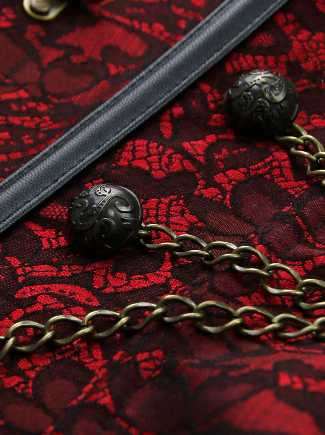 Steampunk-Korsett für Damen, Gothic, Spiralform, Stahlknochen, Brokat, Überbrustkorsett mit Ketten