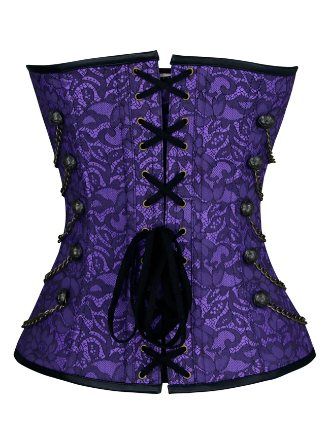 Steampunk-Korsett für Damen, Gothic, Spiralform, Stahlknochen, Brokat, Überbrustkorsett mit Ketten