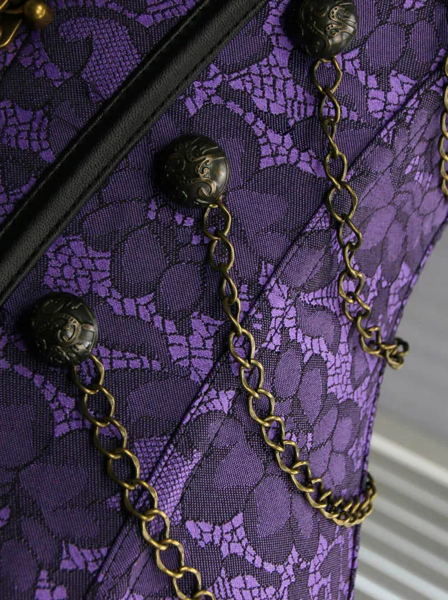 Steampunk-Korsett für Damen, Gothic, Spiralform, Stahlknochen, Brokat, Überbrustkorsett mit Ketten