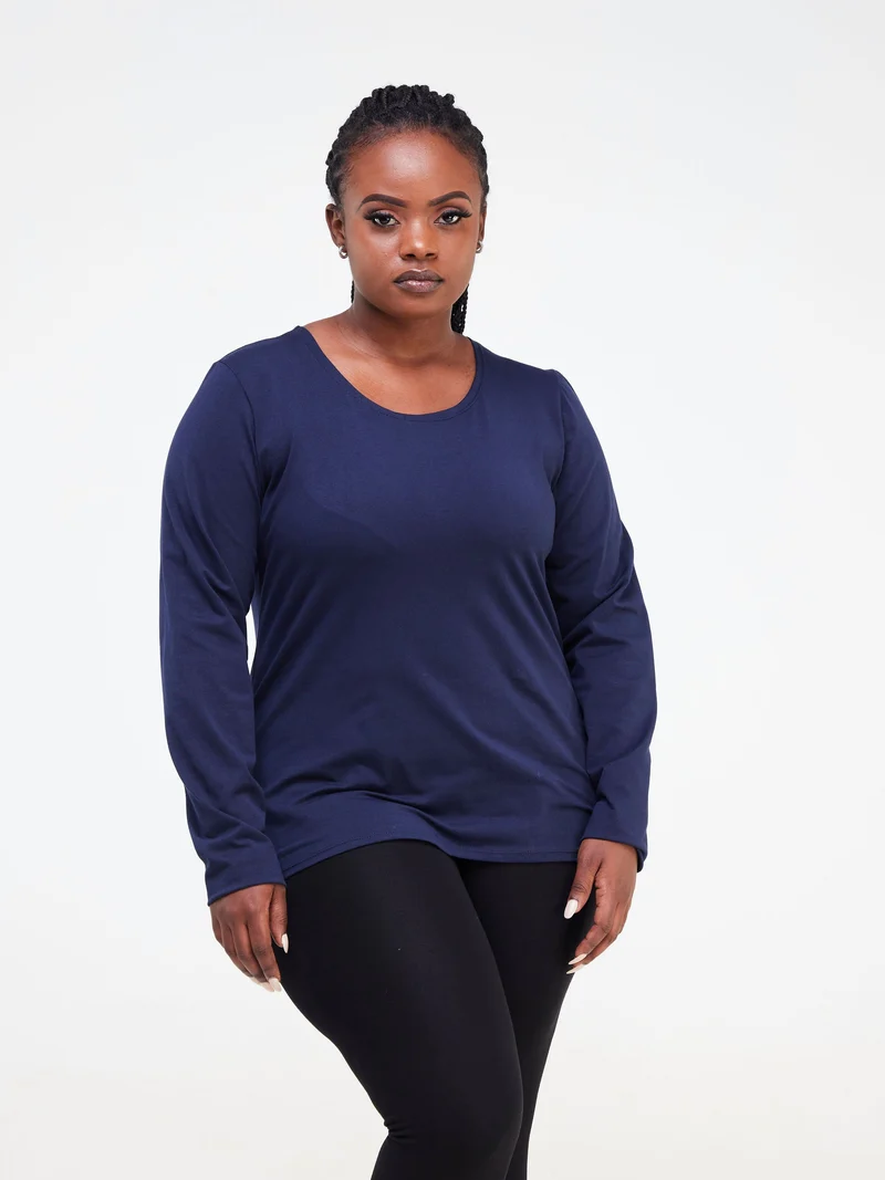 Zoya Basic Long Sleeve Top - Navy Blue