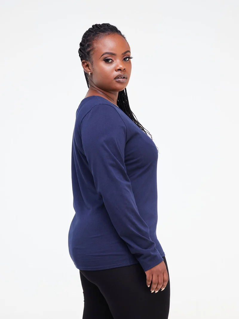 Zoya Basic Long Sleeve Top - Navy Blue