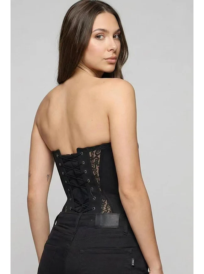 Trägerloses Bustier-Korsett-Top mit floralem, transparentem Spitzenbesatz
