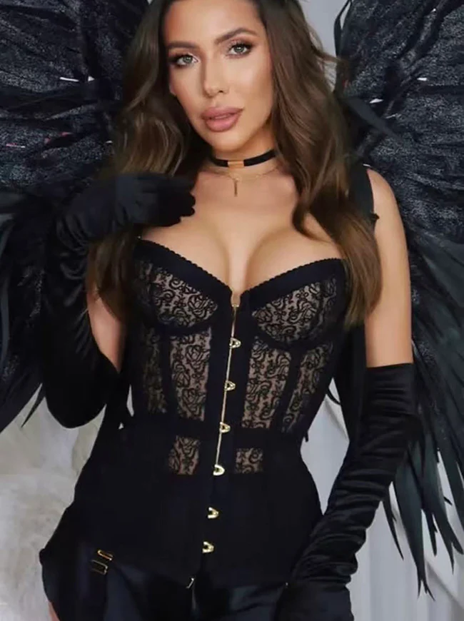 Trägerloses Bustier-Korsett-Top mit floralem, transparentem Spitzenbesatz