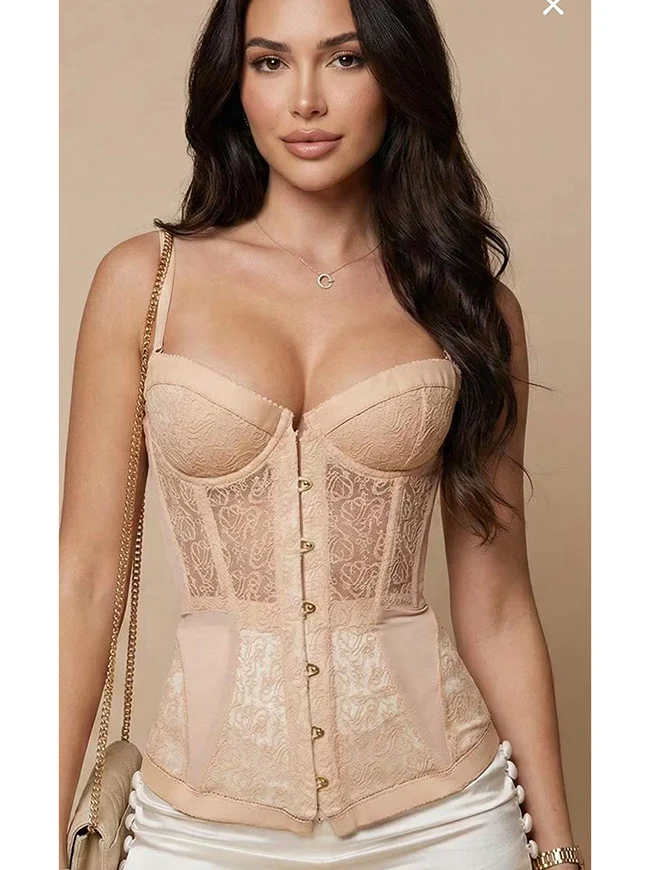 Trägerloses Bustier-Korsett-Top mit floralem, transparentem Spitzenbesatz
