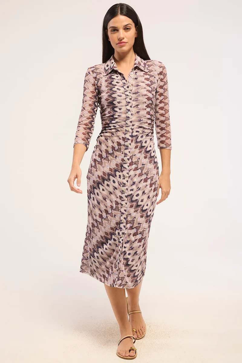 Robe-chemisier midi froncée Renee