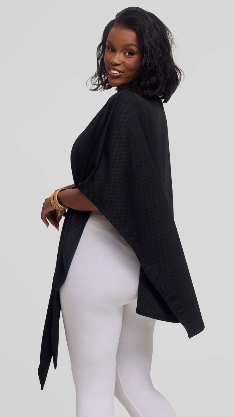 Vivo Cape Poncho in Stretch Rib - Black