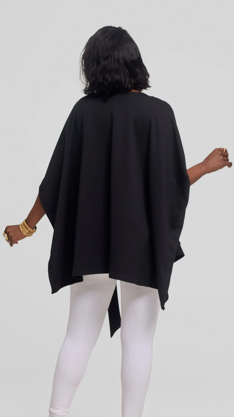 Vivo Cape Poncho in Stretch Rib - Black