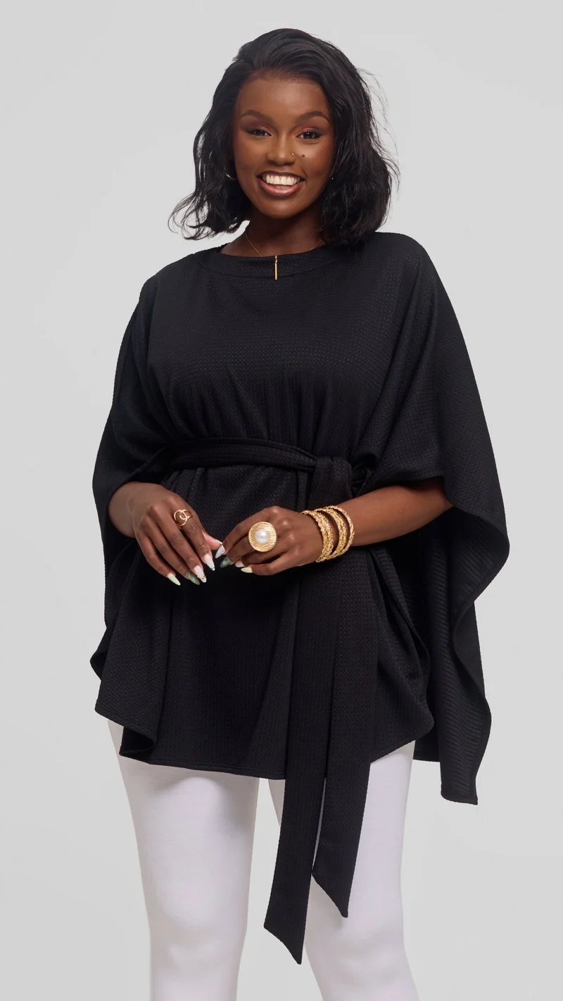 Vivo Cape Poncho in Stretch Rib - Black