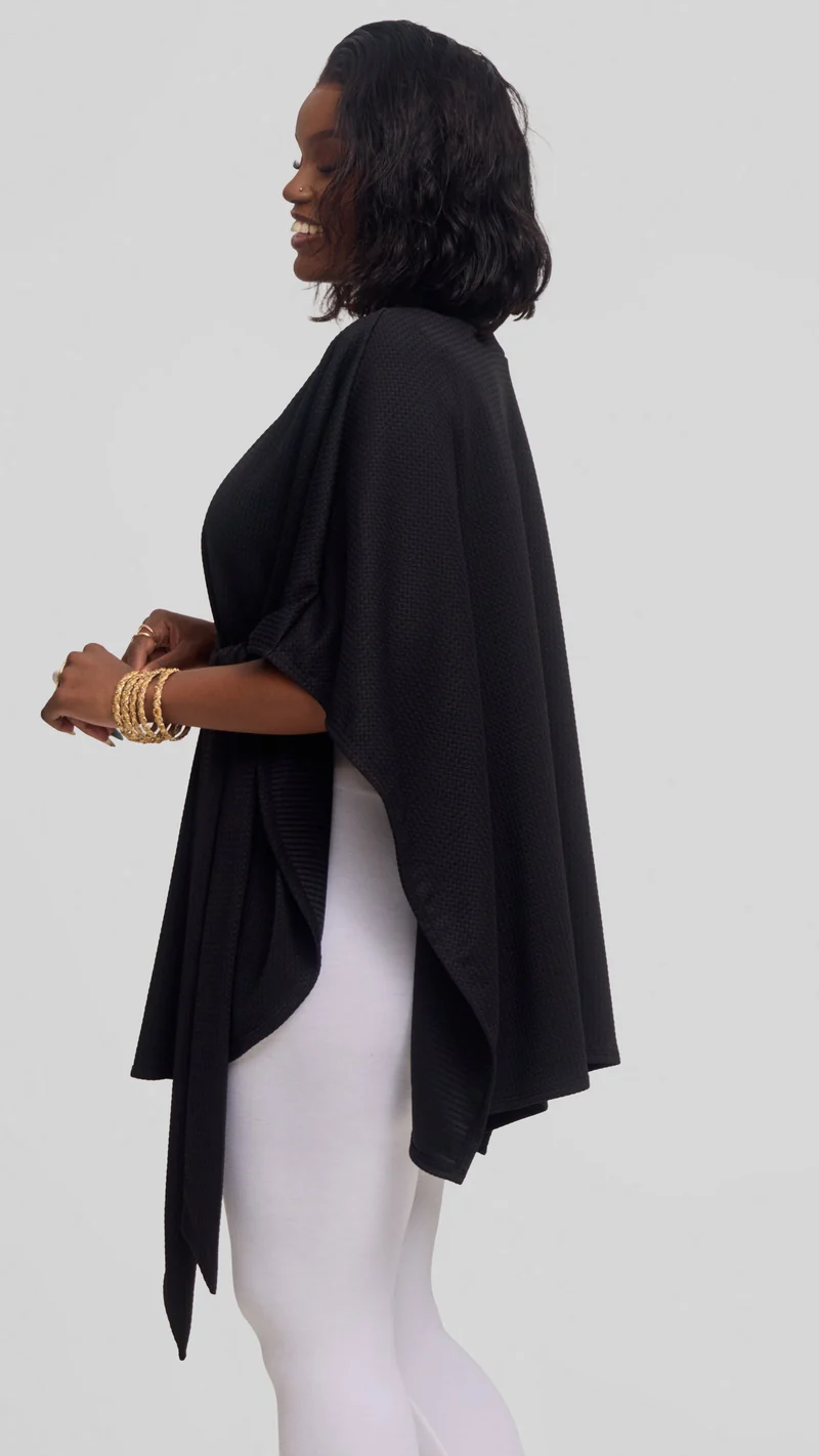 Vivo Cape Poncho in Stretch Rib - Black
