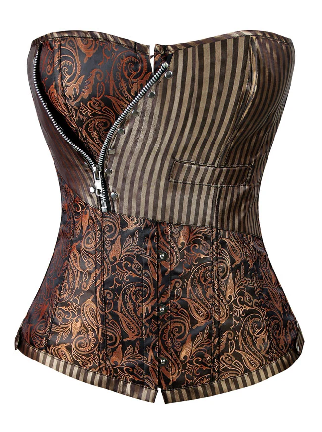 Steampunk Goth Retro Brokat viktorianischen Streifen Stahl ohne Knochen Taille Cincher Bustier Korsett