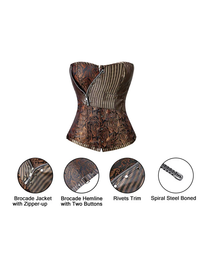 Steampunk Goth Retro Brokat viktorianischen Streifen Stahl ohne Knochen Taille Cincher Bustier Korsett