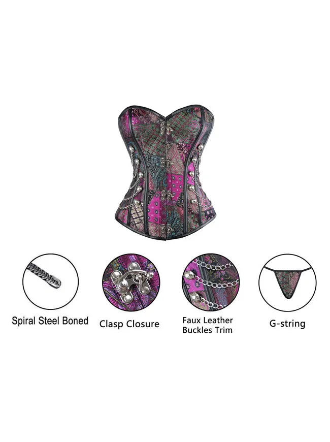Steampunk Gothic Spiral Stahl ohne Knochen Brokat Taille Cincher Overbust Korsett mit Ketten