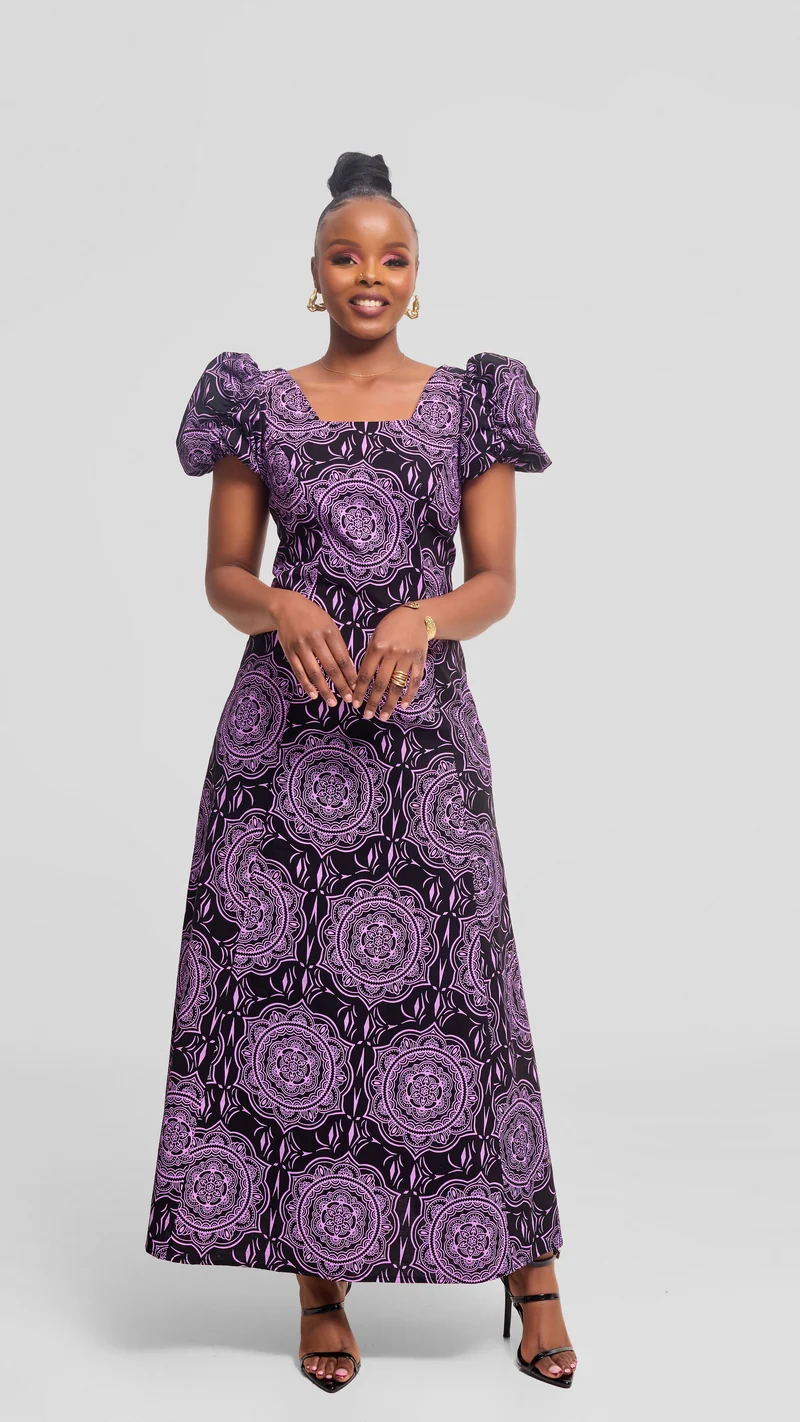 Vivo Puff Sleeeve A-Line Dress in Kitenge - Subira Print