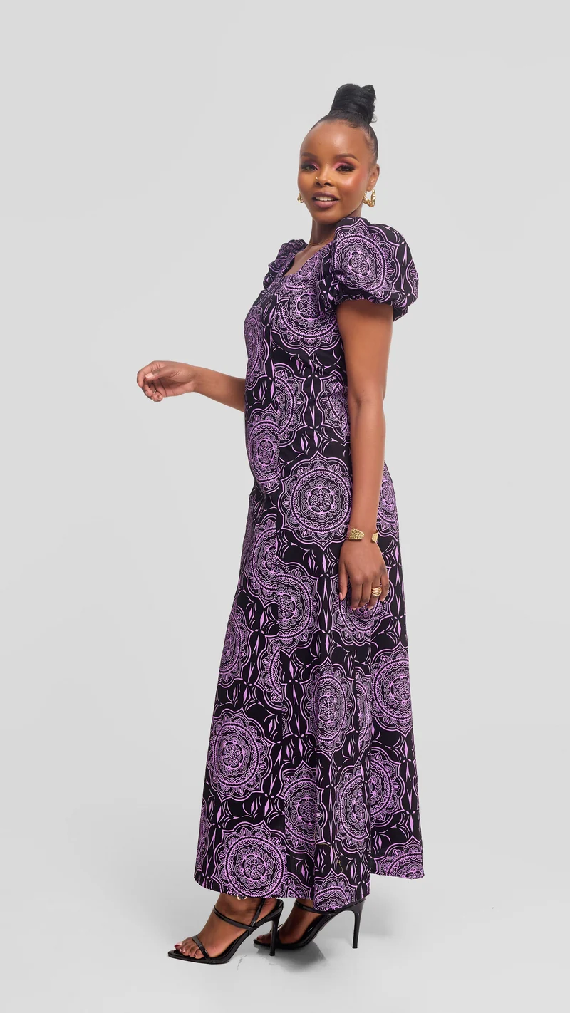 Vivo Puff Sleeeve A-Line Dress in Kitenge - Subira Print