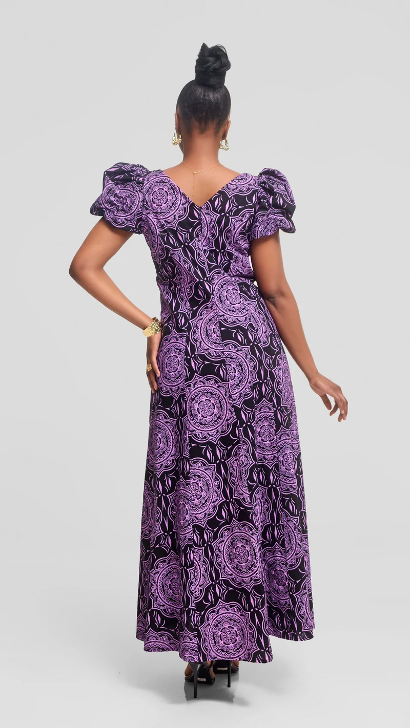 Vivo Puff Sleeeve A-Line Dress in Kitenge - Subira Print