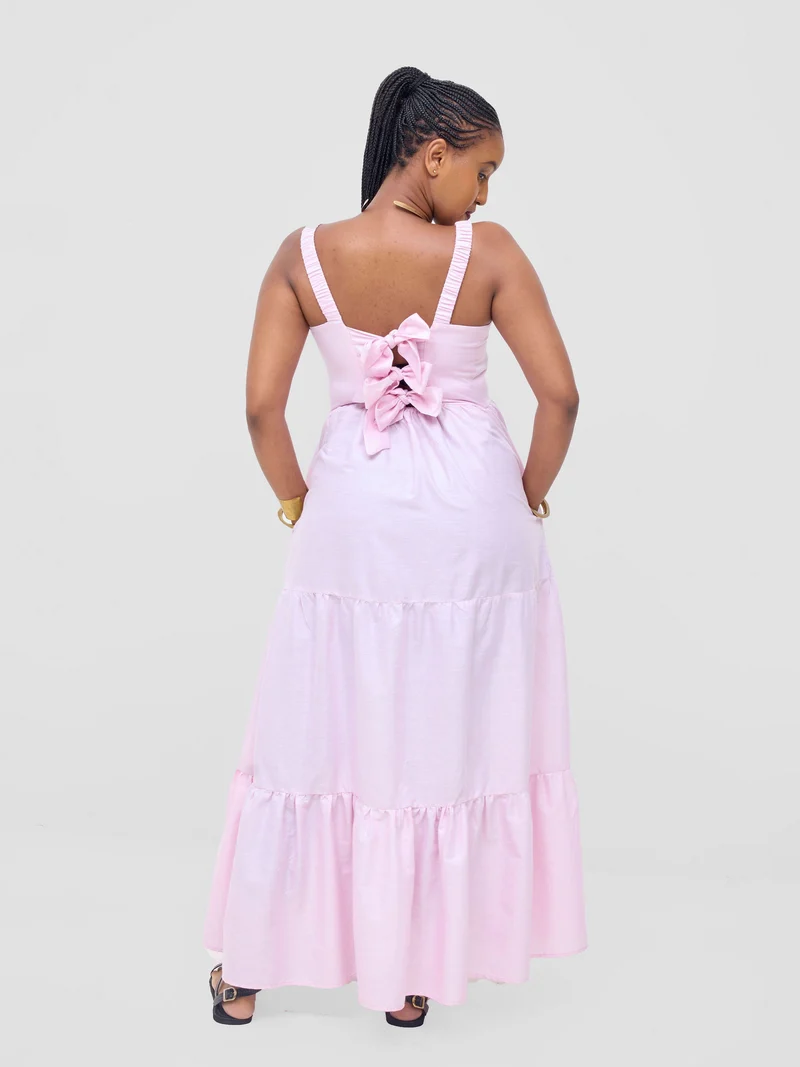 Safari Kikoy Tie Back Maxi Dress - Light Pink