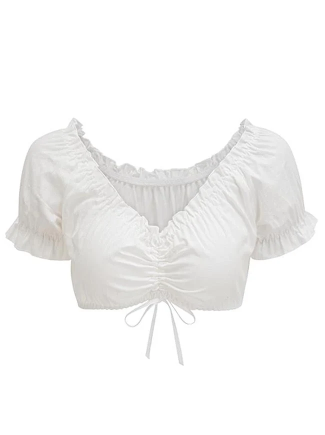 Vintage Off Shoulder Kurzarm Shirt Bluse Crop Top