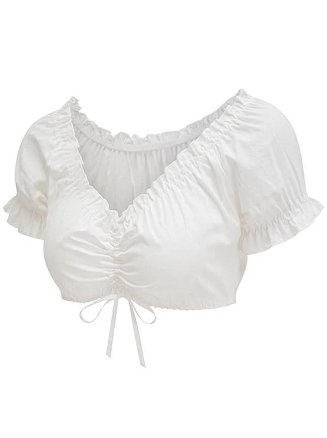 Vintage Off Shoulder Kurzarm Shirt Bluse Crop Top