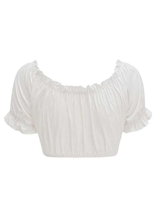 Vintage Off Shoulder Kurzarm Shirt Bluse Crop Top