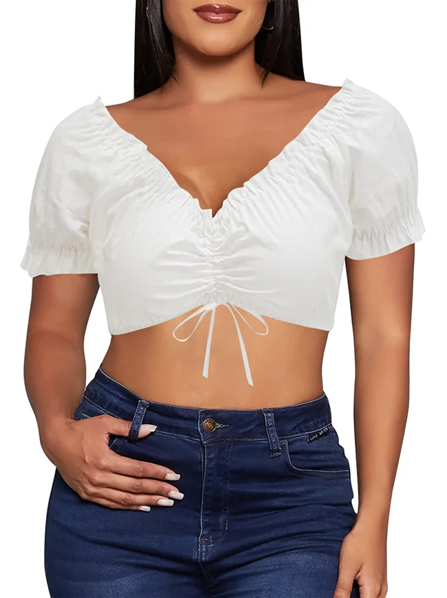 Vintage Off Shoulder Kurzarm Shirt Bluse Crop Top