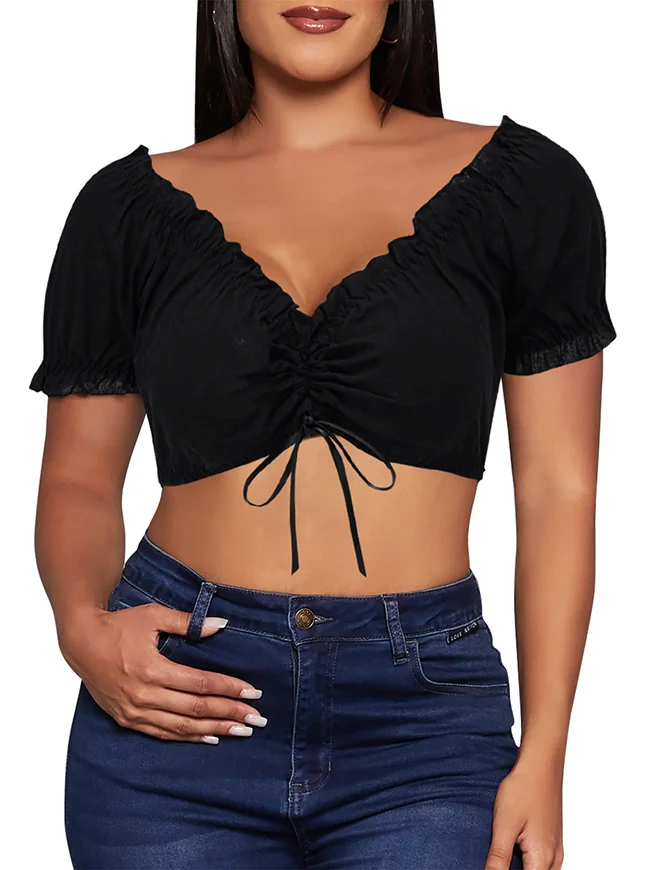 Vintage Off Shoulder Kurzarm Shirt Bluse Crop Top