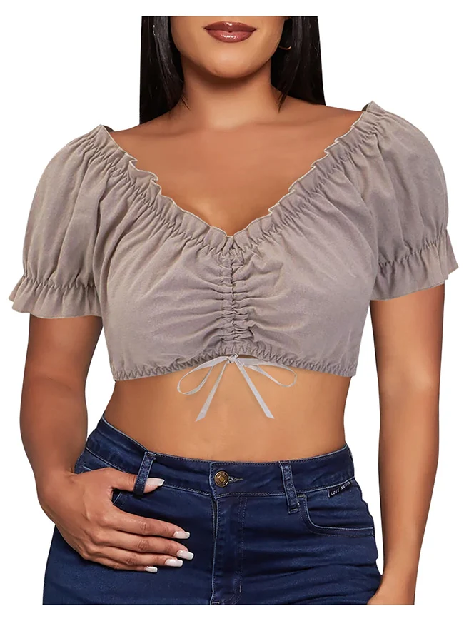 Vintage Off Shoulder Kurzarm Shirt Bluse Crop Top