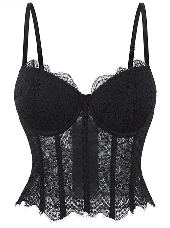 Y2K Spaghetti-Träger-Bustier aus transparenter Spitze, Korsett-Top