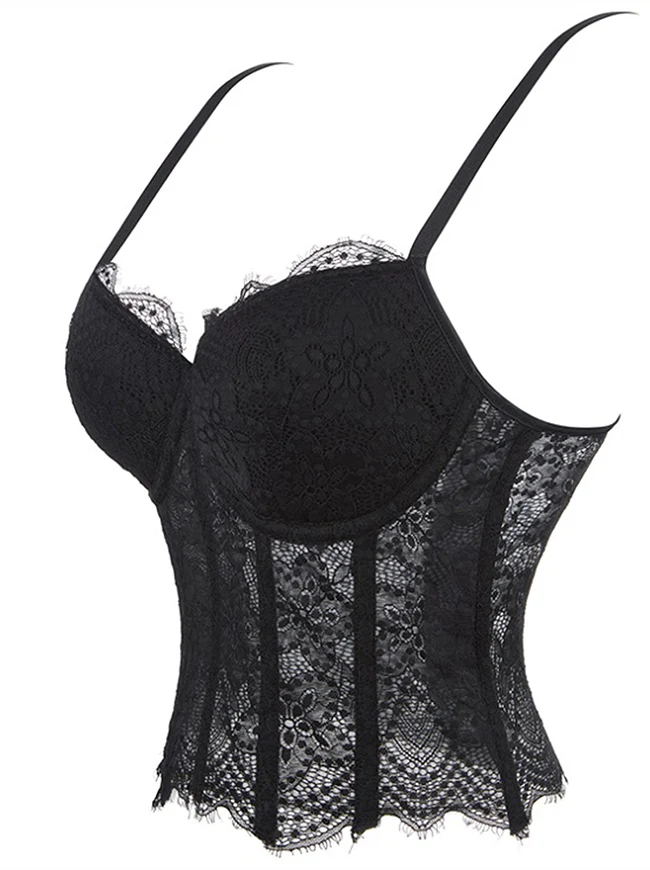 Y2K Spaghetti-Träger-Bustier aus transparenter Spitze, Korsett-Top