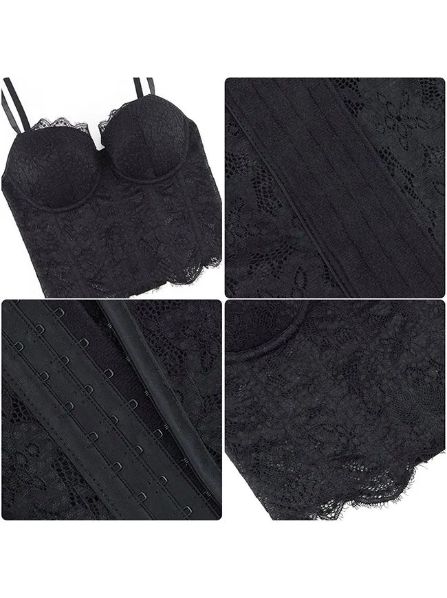 Y2K Spaghetti-Träger-Bustier aus transparenter Spitze, Korsett-Top